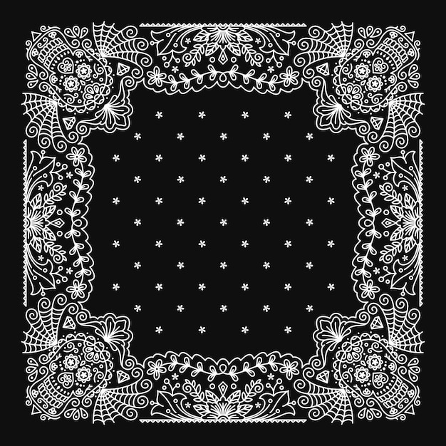 Design de ornamento bandana paisley com padrão de caveira mexicana