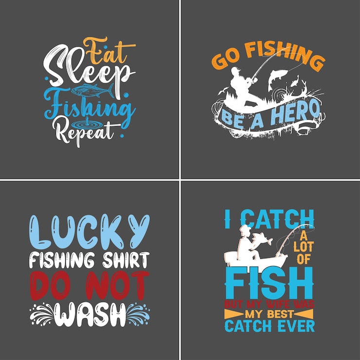 Vetor design de pacote de camiseta de pesca