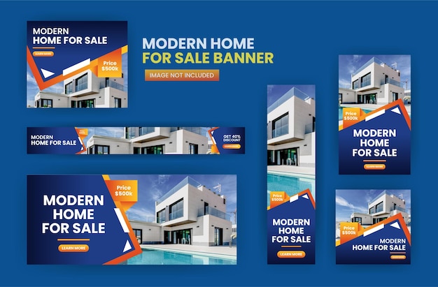 Design de pacote de modelo de web banner imobiliário, capa de mídia social para venda em casa