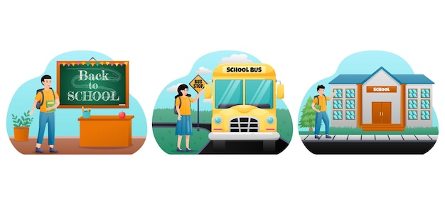 Vetor design de pacote plano de volta às aulas