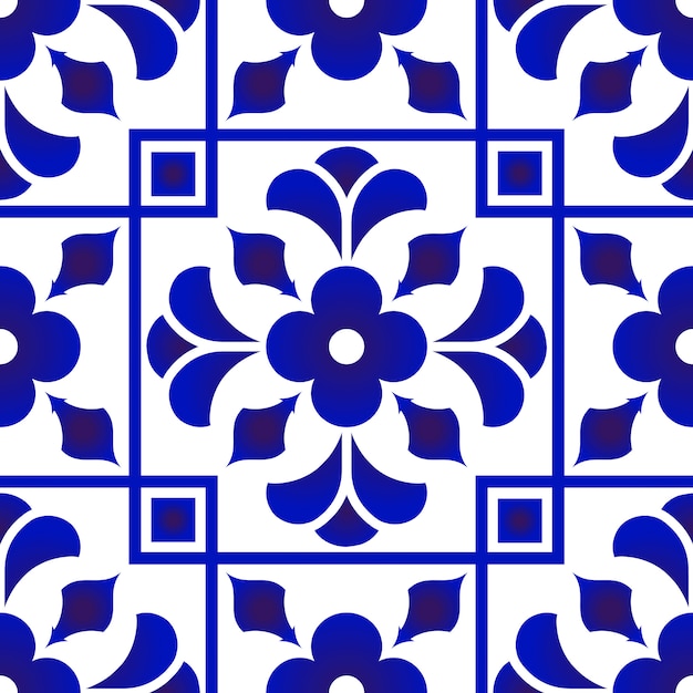 Design de padrão de azulejo azul e branco