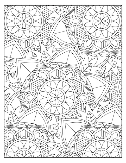 Design de padrão de coloração de mandala de flores