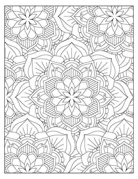 Design de padrão de coloração de mandala de flores