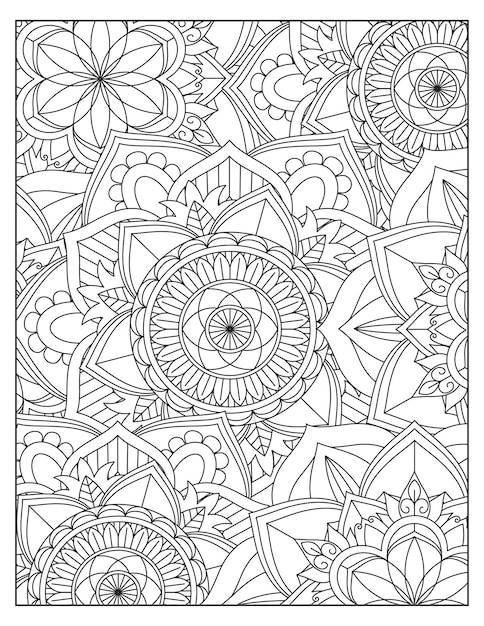 Design de padrão de coloração de mandala de flores