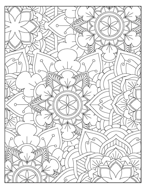 Design de padrão de coloração de mandala de flores