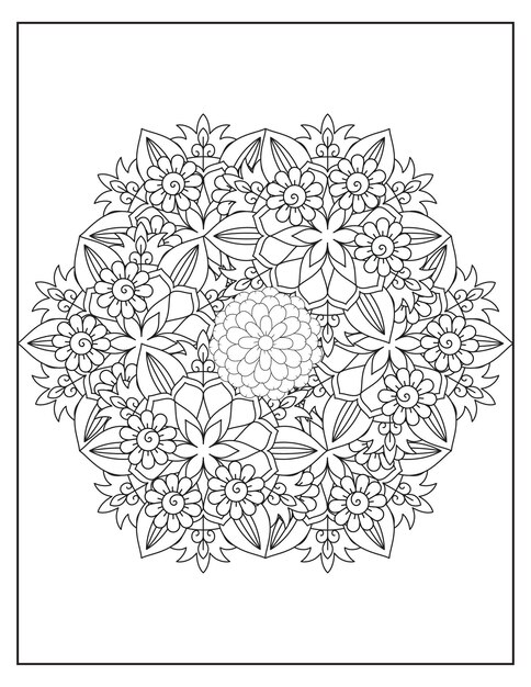 Design de padrão de coloração de mandala de flores