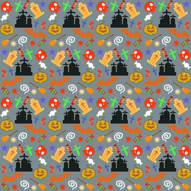 Design de padrão de halloween desenhado à mão com fundo de halloween