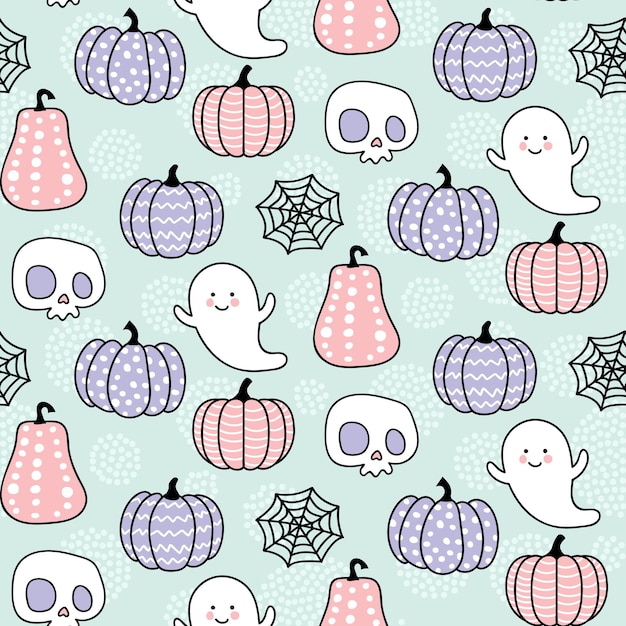 Vetor design de padrão de halloween em tons pastel com abóboras