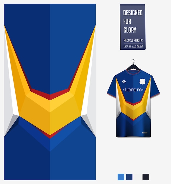 Design de padrão de tecido para camisa de futebol ou kit de futebol padrão futurista em fundo azul