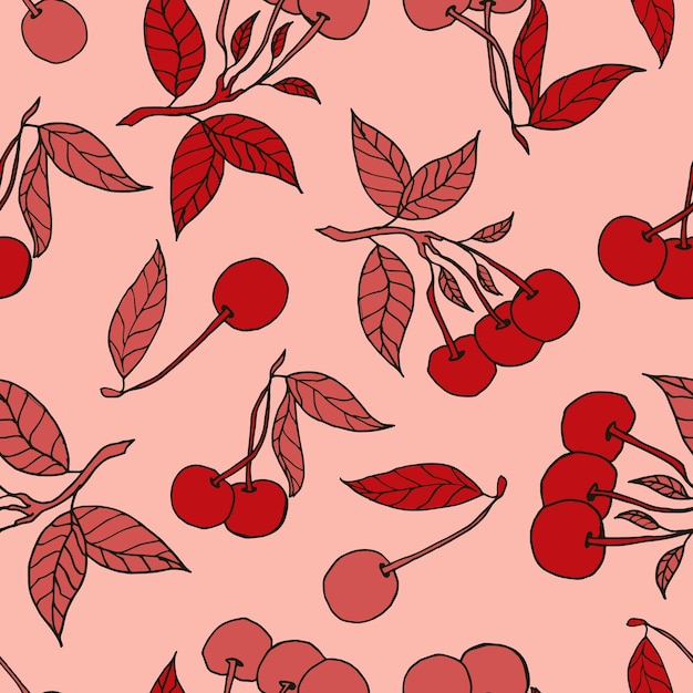 Design de padrão sem emenda de cerejas. fundo de lindas frutas tropicais. frutas tropicais e folhas