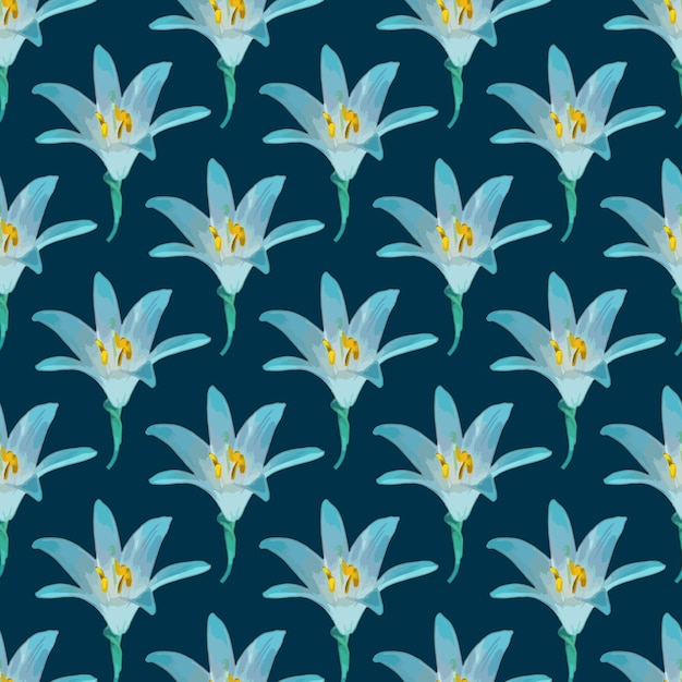 Design de padrão sem emenda de flor de lírio ciano