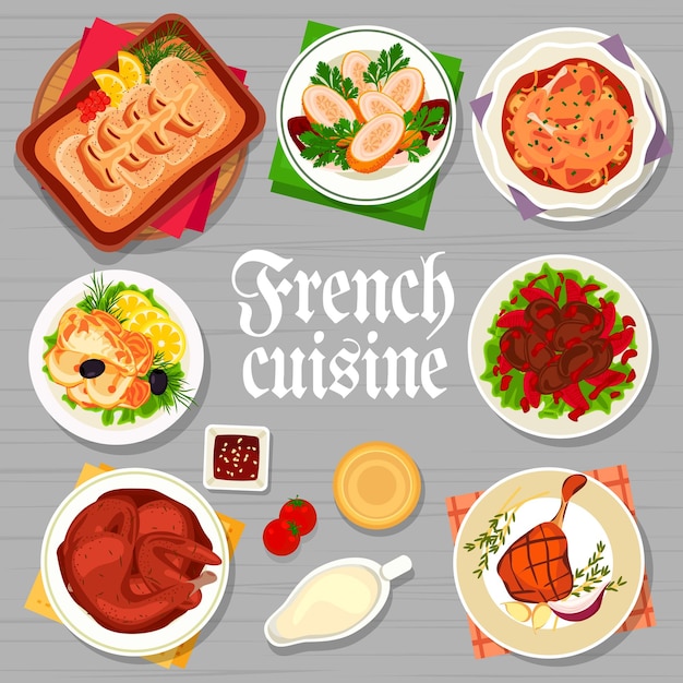 Design de página de capa de refeições de menu de cozinha francesa