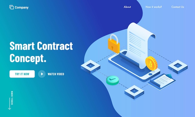 Design de página de destino baseado no conceito de contrato inteligente digital na cor azul