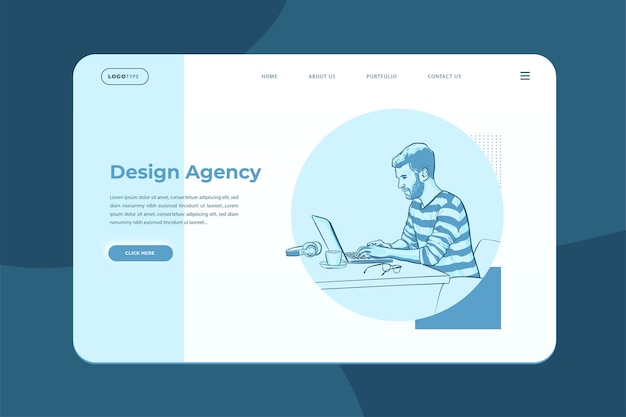 Design de página de destino de agência de design criativo Design plano e minimalista para site