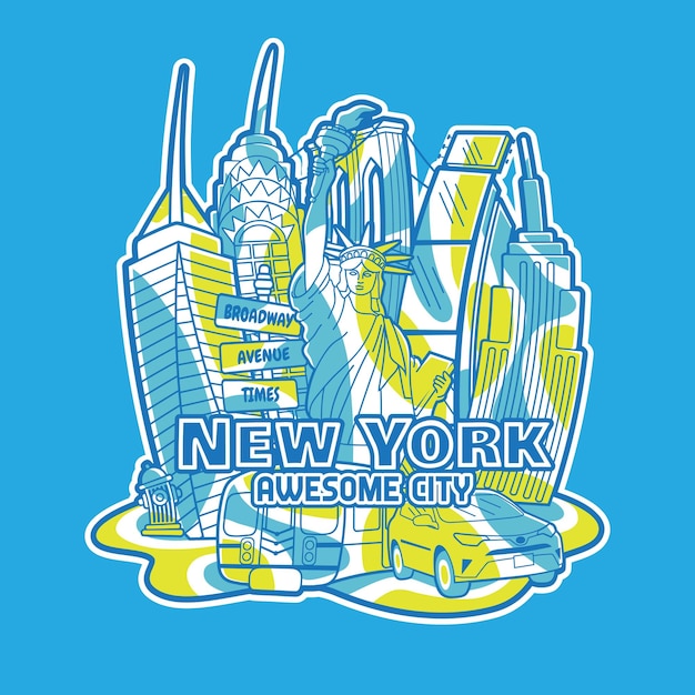 Vetor design de paisagem da cidade doodle de nova york