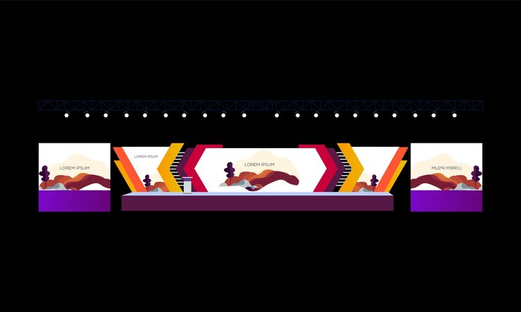 Vetor design de palco de eventos para apresentações de projetos corporativos de conferências de negócios