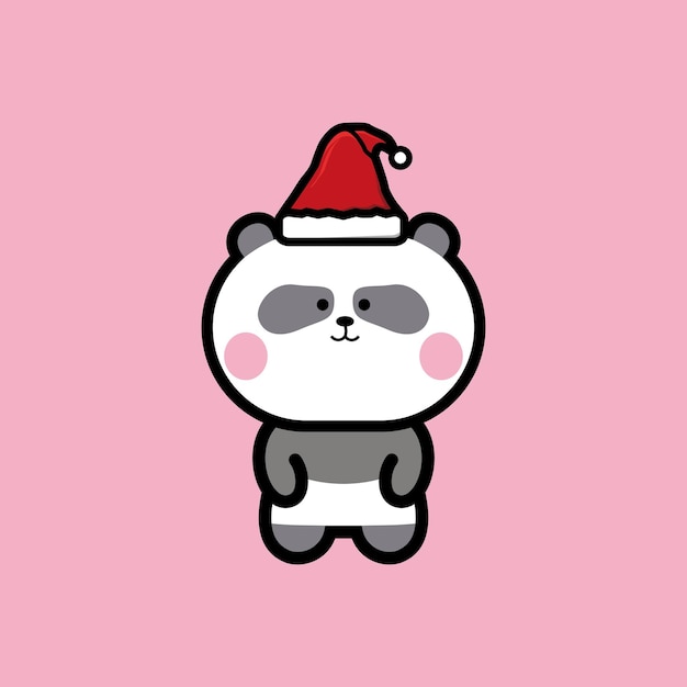 Design de panda fofo usando chapéu de papai noel