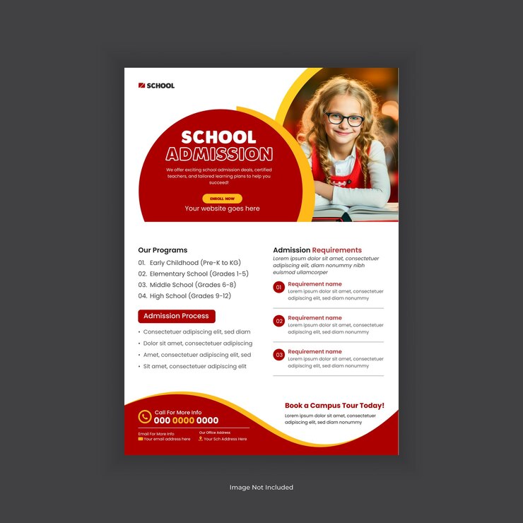 Vetor design de panfleto de admissão escolar e backtoschool moderno modelo de folheto de cartaz