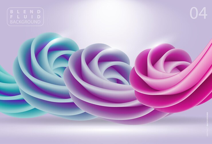 Vetor design de papel de parede da moda gradiente 3d, formas fluidas de mistura coloridas isoladas em fundo gradiente