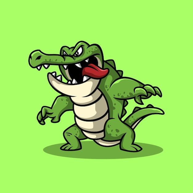 Design de personagem de desenho animado de crocodilo louco