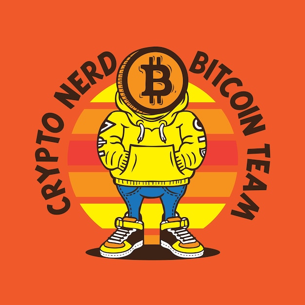 Design de personagem de mascote bitcoin com roupas de arte urbana de rua