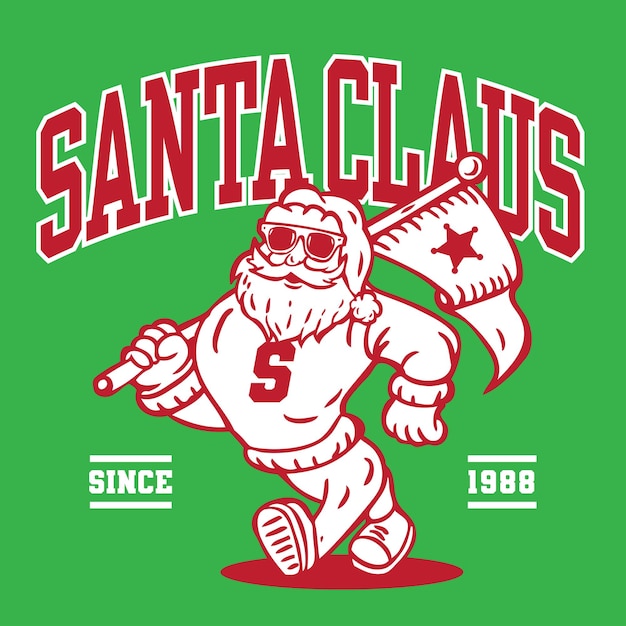 Design de personagem de mascote do papai noel em design de vetor de estilo atlético vintage esportivo