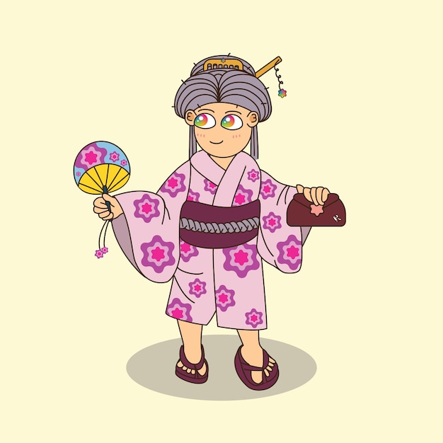 design de personagem de menina vestindo yukata