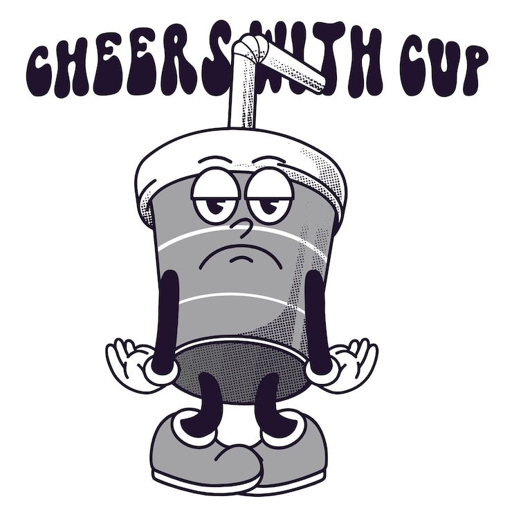 Vetor design de personagem de taça com slogan cheers with cup.