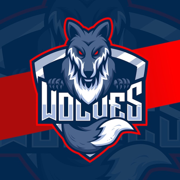 Design de personagem do logotipo do mascote wolves para esportes e jogos de lobos