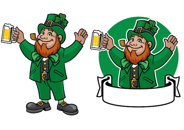 Design de personagem leprechaun com banner