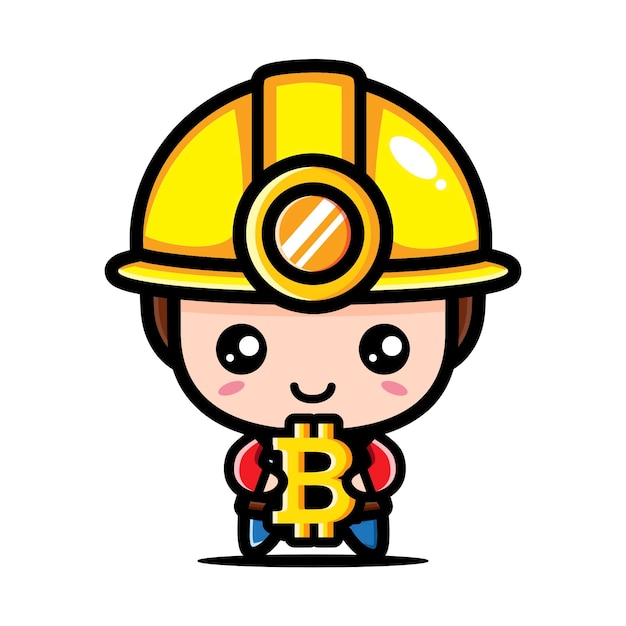 Design de personagem mineiro bitcoin fofo