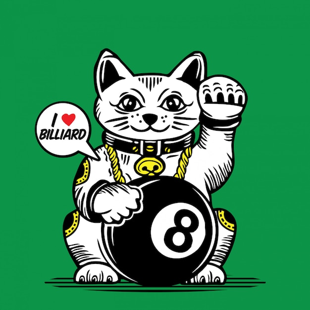 Design de personagens de bilhar bola sorte gato 8ª bola