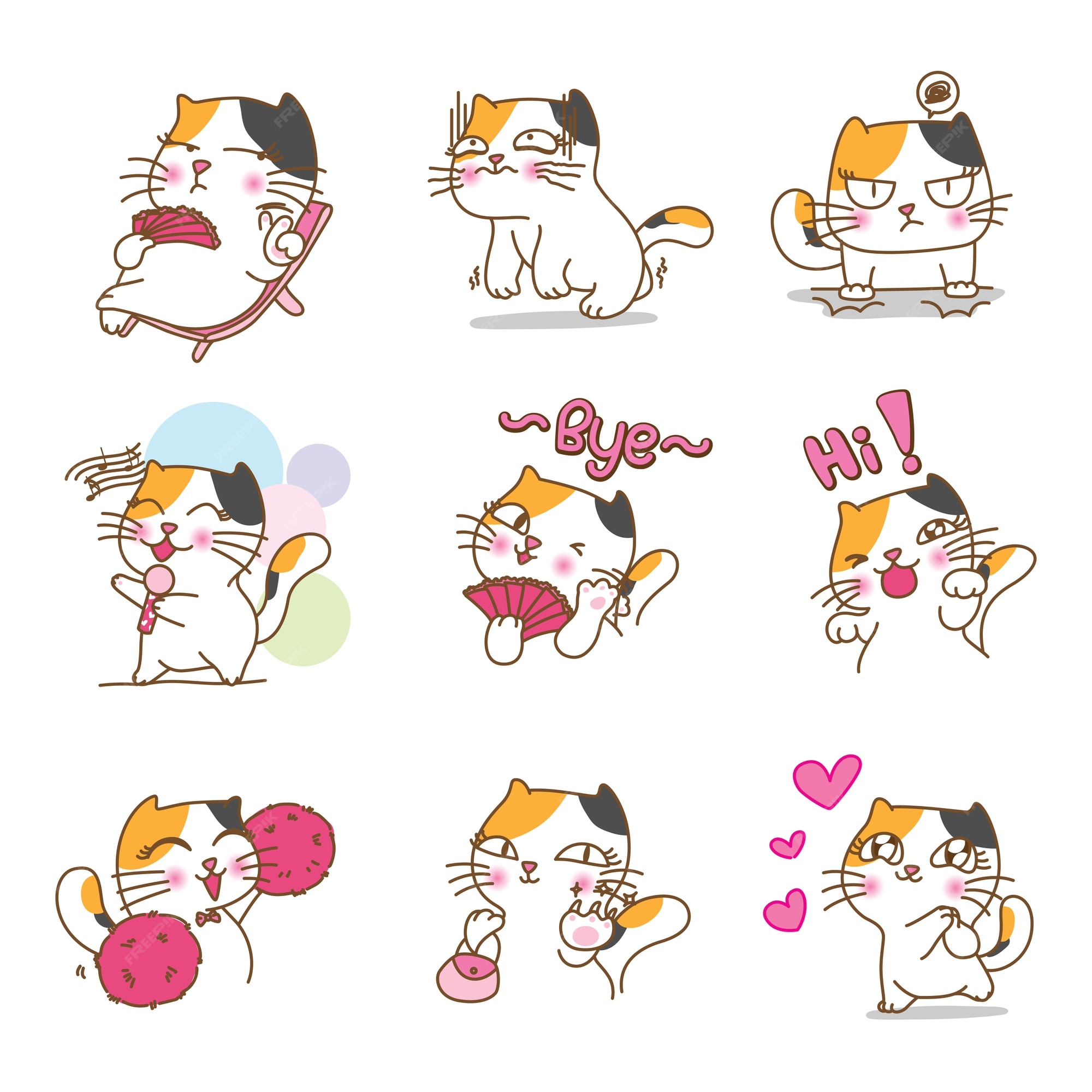 Gatos Desenhos Animados Design, Kawaii Expressão Personagem Bonito