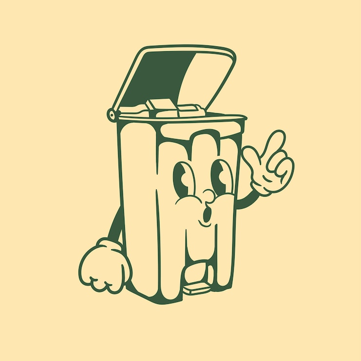 Vetor design de personagens vintage de lata de lixo