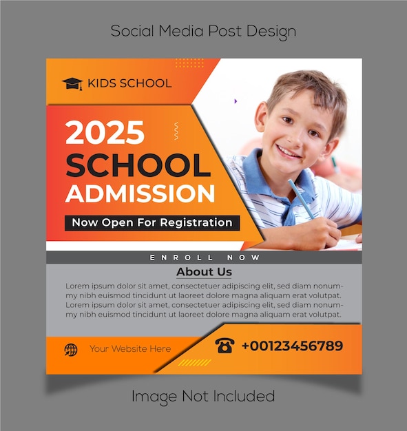 Design de postagem de banner de mídia social de admissão escolar ou modelo de banner para admissão de volta à escola