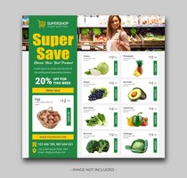 Design de postagem de instagram de mídia social promocional de venda de supermercado