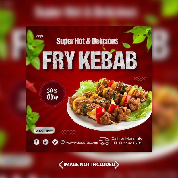 Design de postagem de menu de comida de shish kebab de mídia social ou modelo de banner da web do instagram