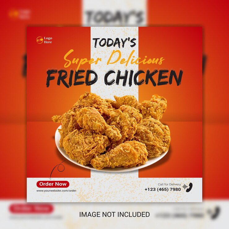 Design de postagem de mídia social de comida de frango super delicioso ou modelo de comida de mídia social de restaurante