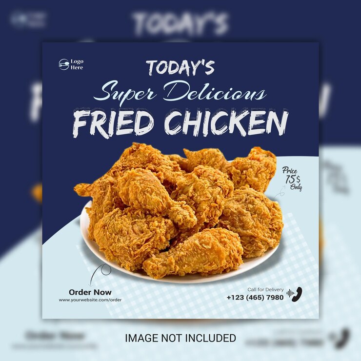 Design de postagem de mídia social de comida de frango super delicioso ou modelo de comida de mídia social de restaurante