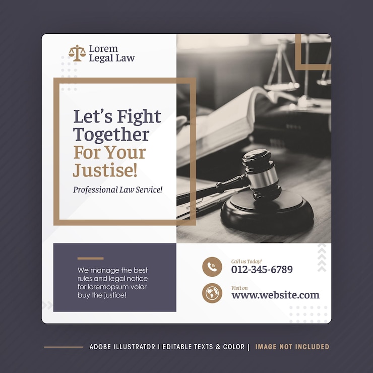 Vetor design de postagem de mídia social de escritório de advocacia ou design de banner da web de lei e justiça ou modelo de web jurídico