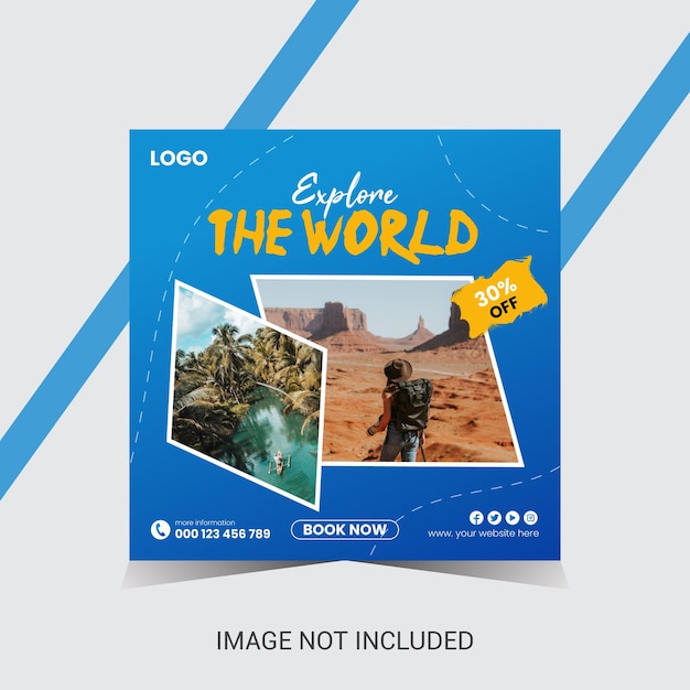 Design de postagem de mídia social de férias de viagem ou banner quadrado da web
