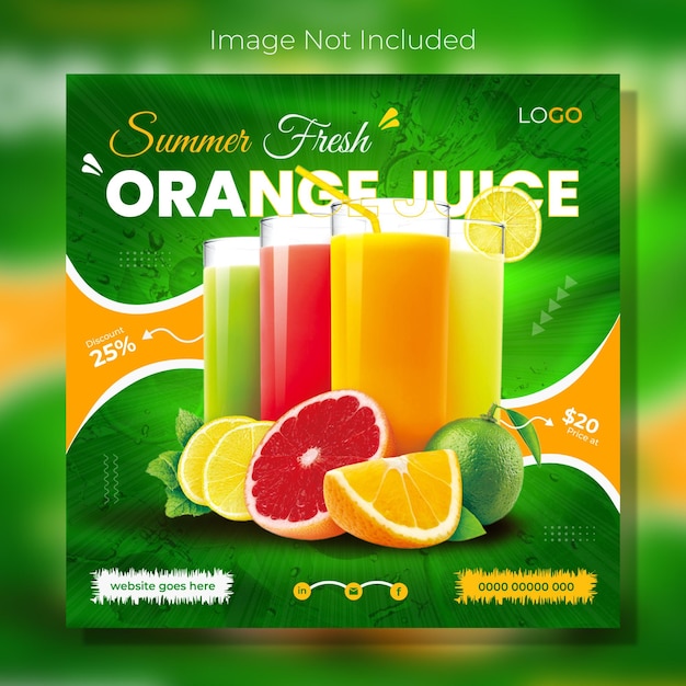 Design de postagem de mídia social de suco de limão fresco de verão ou bebidas deliciosas modelo de banner da web do instagram