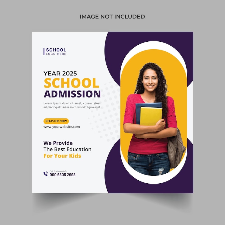 Design de postagem de mídia social para admissão escolar