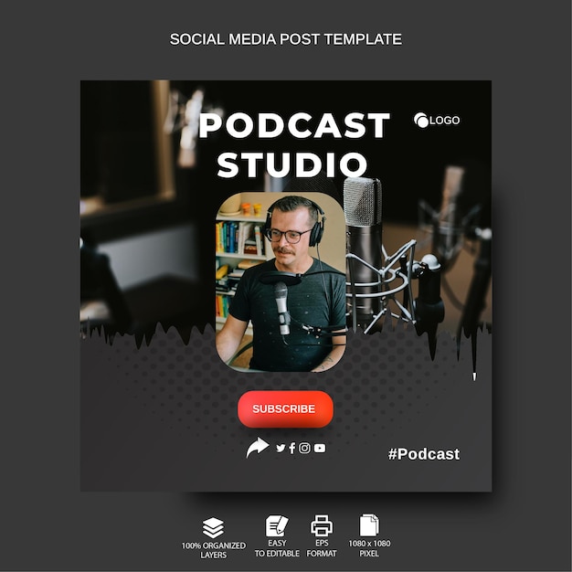 Design de postagem de mídia social para podcast