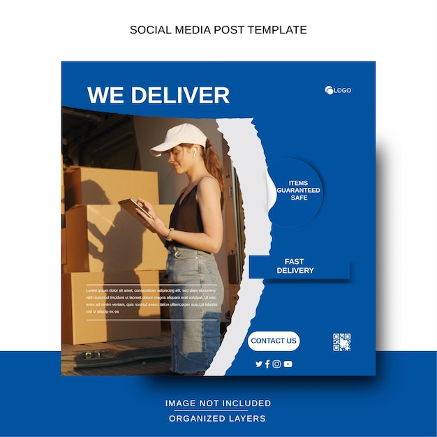 Vetor design de postagem de mídia social para serviço de entrega