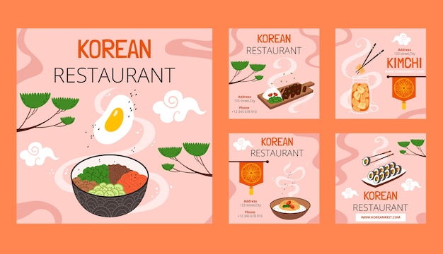 Design de postagens do instagram de restaurante coreano