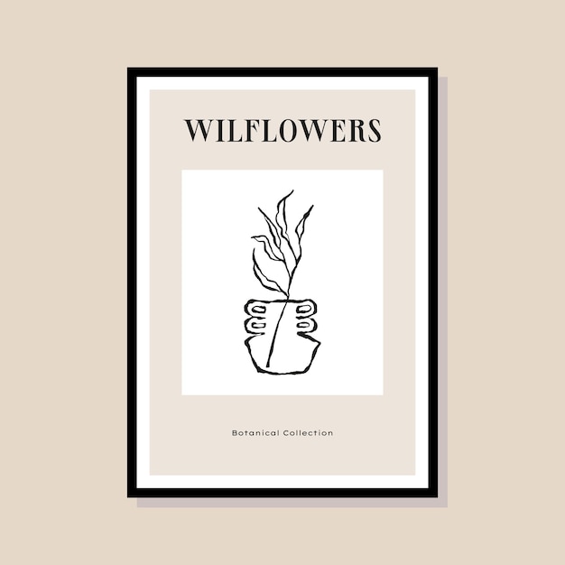 Design de pôster de ilustração botânica boêmia mínima para galeria de arte de parede