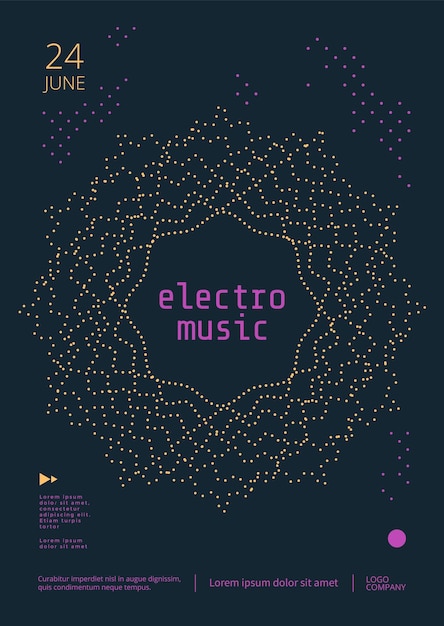 Design de pôster de música eletrônica. folheto de som com forma geométrica de mandala pontilhada.