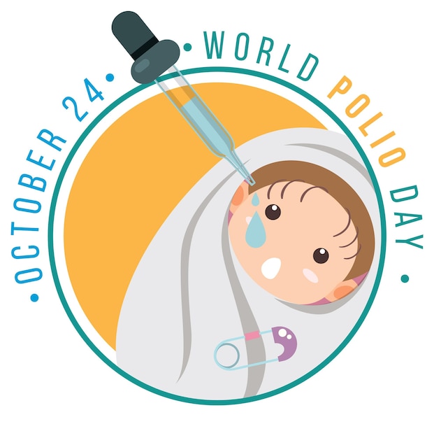 Design de pôster do dia mundial da pólio com um bebê recebendo pólio oral v