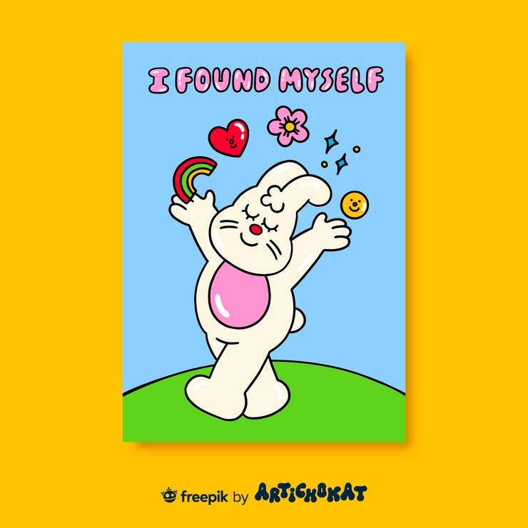 Design de pôster ilustrado de amor próprio com coelho